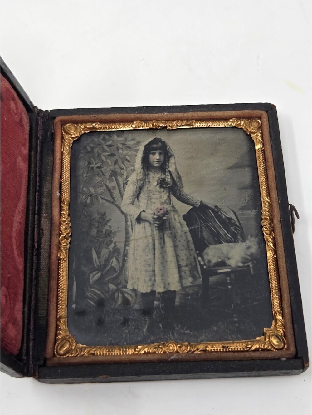 Victorian Colored Daguerreotype Photo Young Girl Ornate Embossed Case 4 Inch